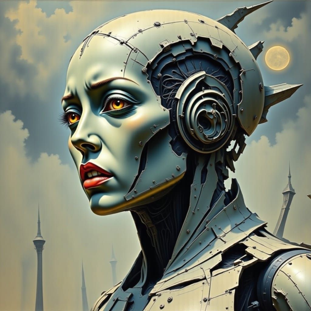 Cybernetic Woman in Dystopian Style