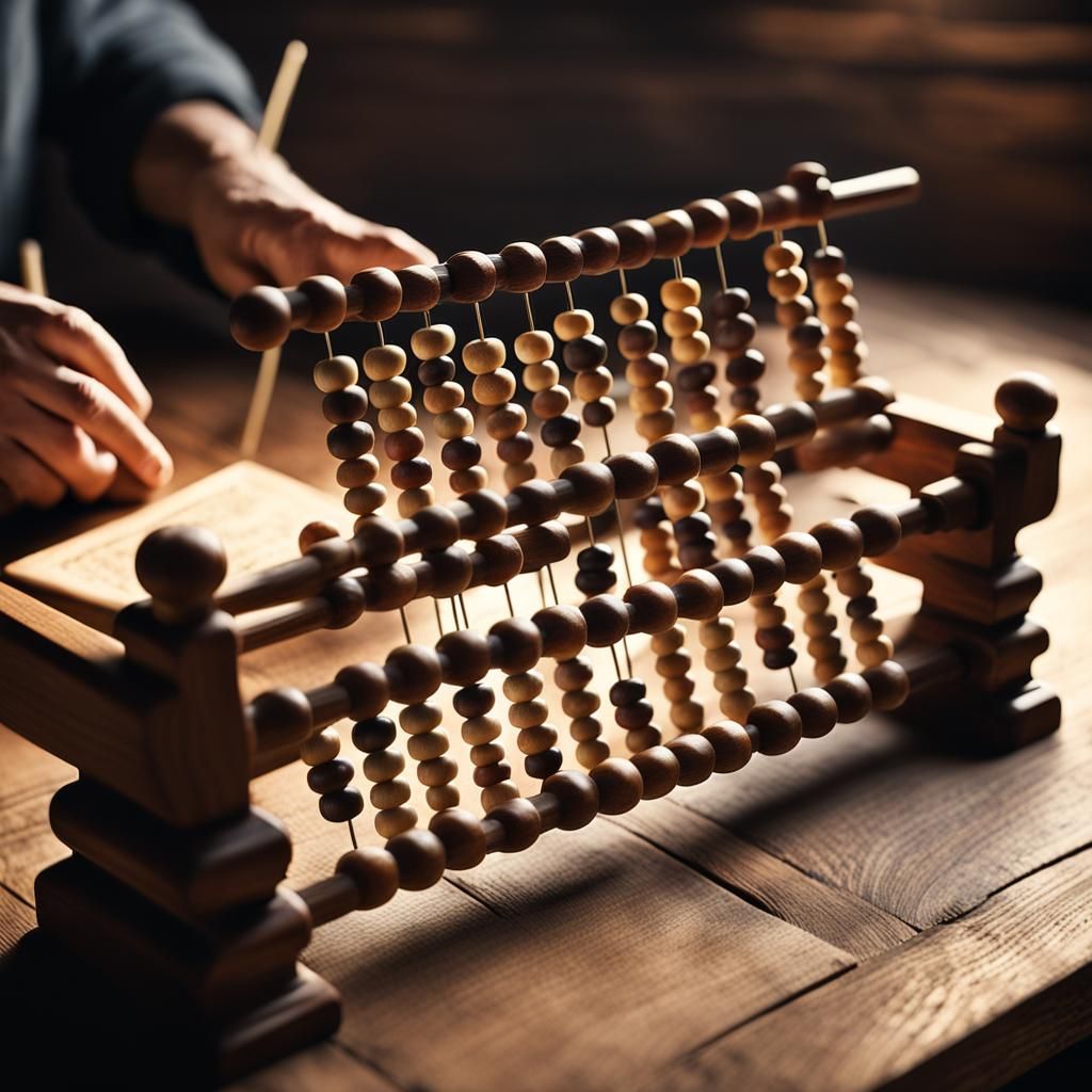 Antique Wooden Abacus in Use: Photorealistic Image