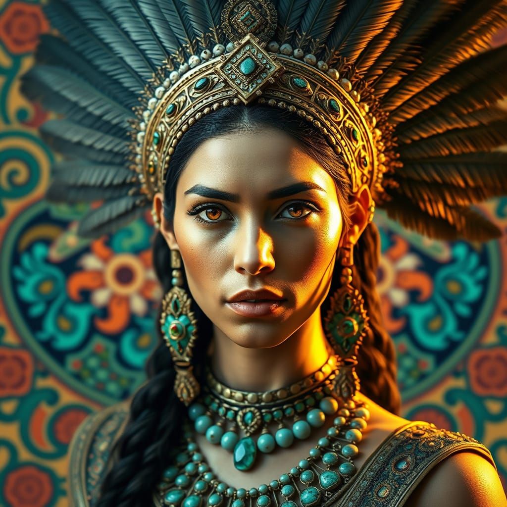Aztec Princess in Resplendent Headdress