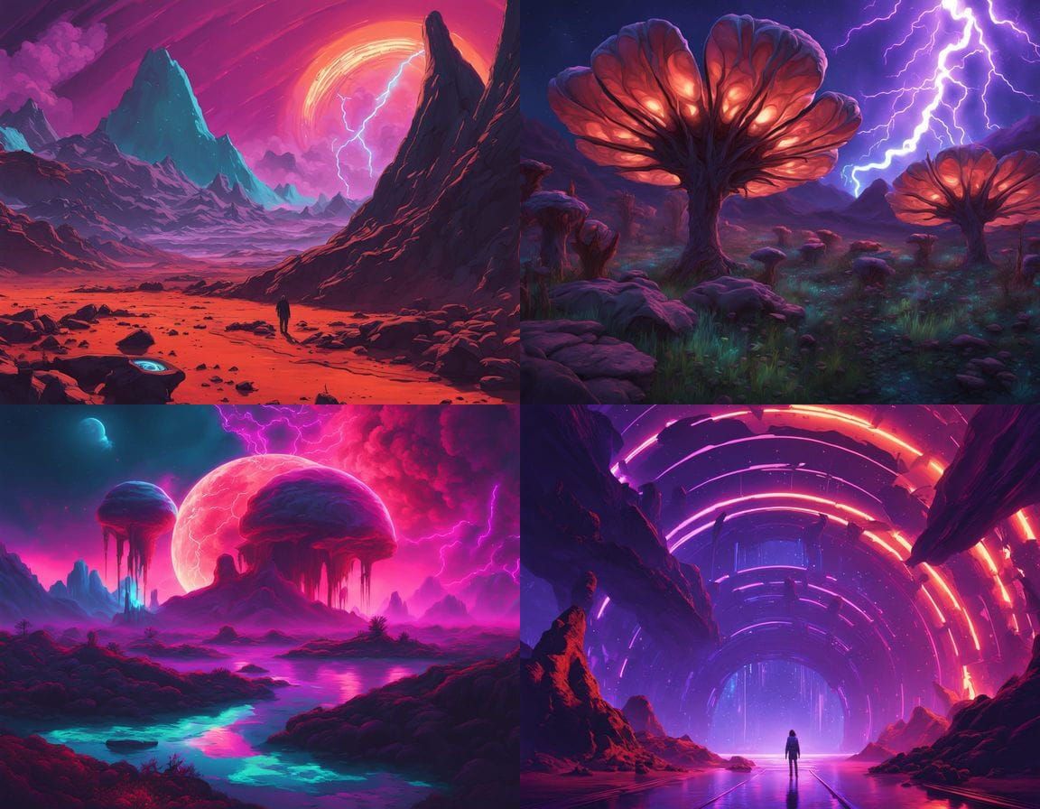 Mystical Bioluminescent Bloom Amidst Martian Storm