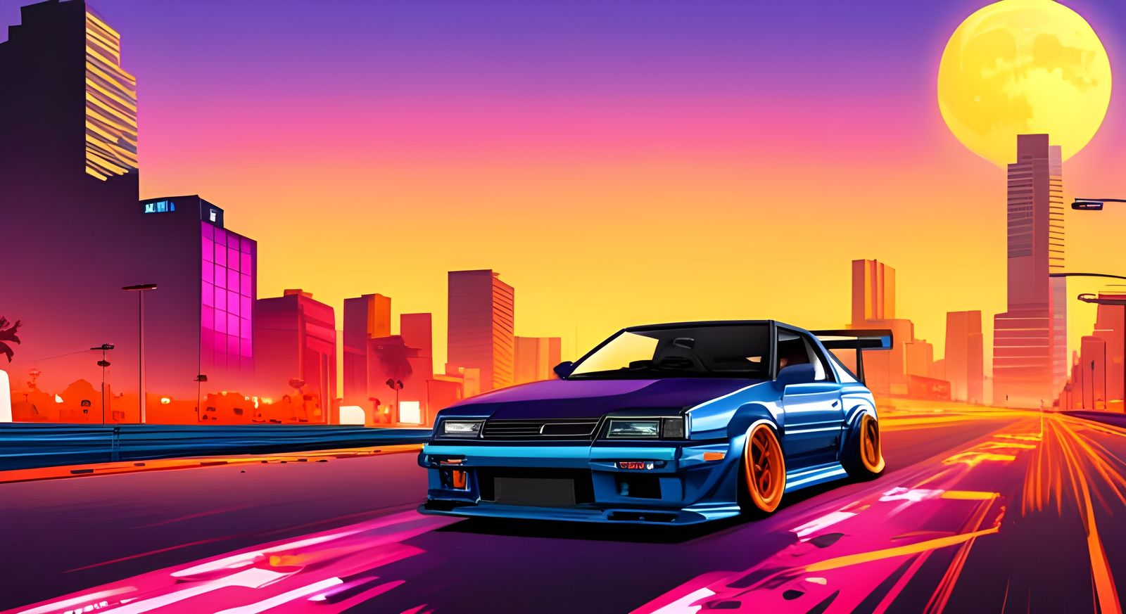 JDM Cars Racing in Cyberpunk Neon City
