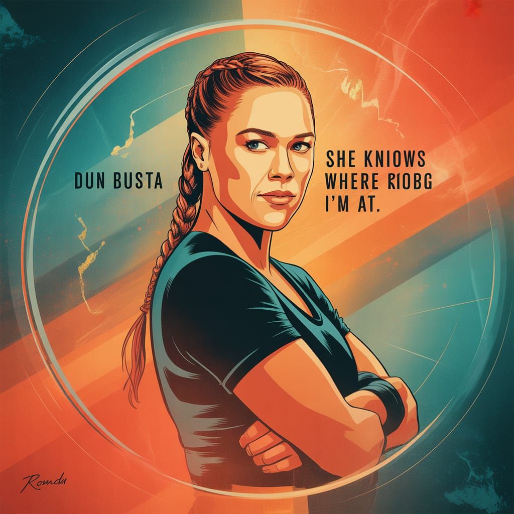 Abstract Ronda Rousey Portrait in Orange and Teal