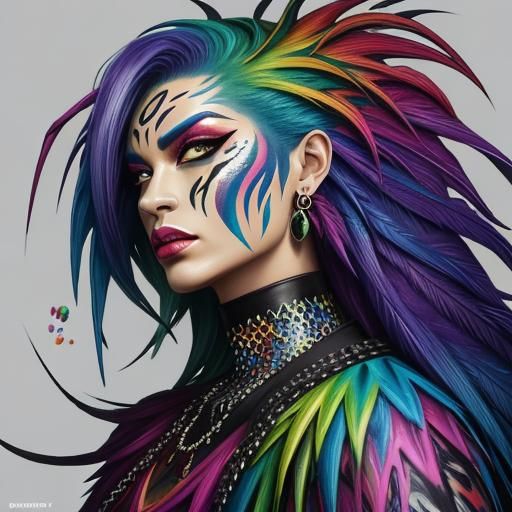 Rainbow Dragon Woman in Graffiti Street Art Style