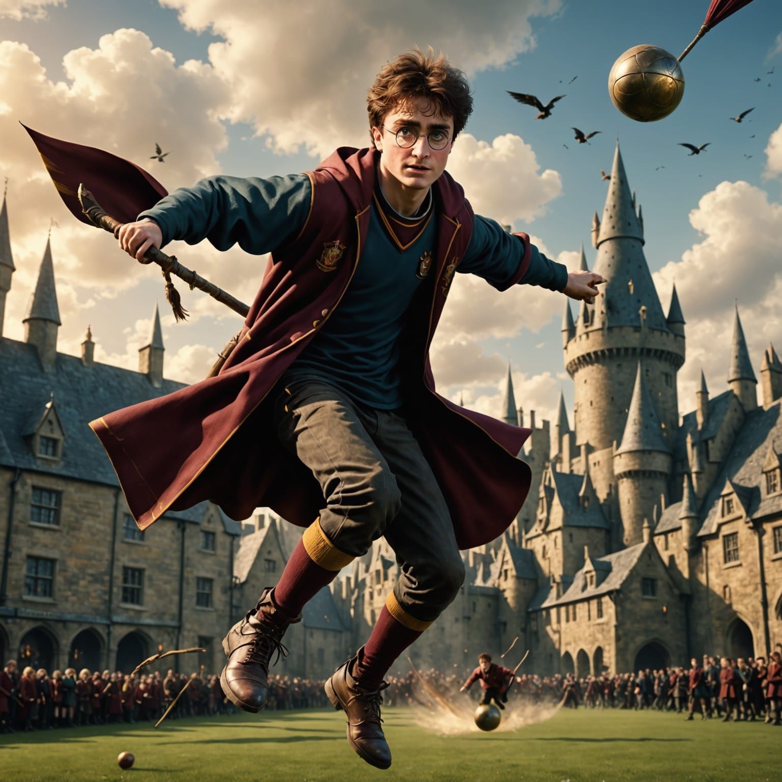 Harry Potter in Quidditch Match: Matte Painting