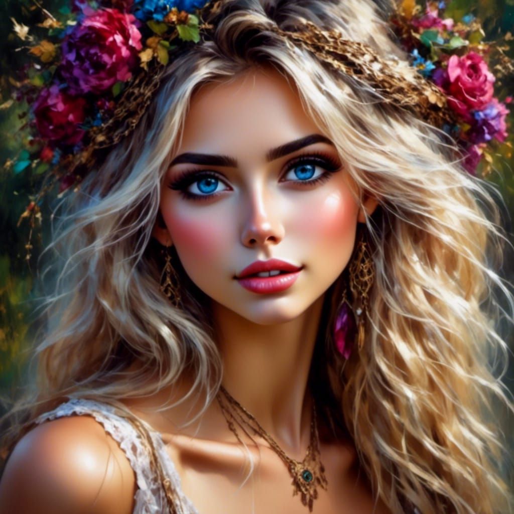 Beautiful Woman with Bright Eyes: AI Portrait