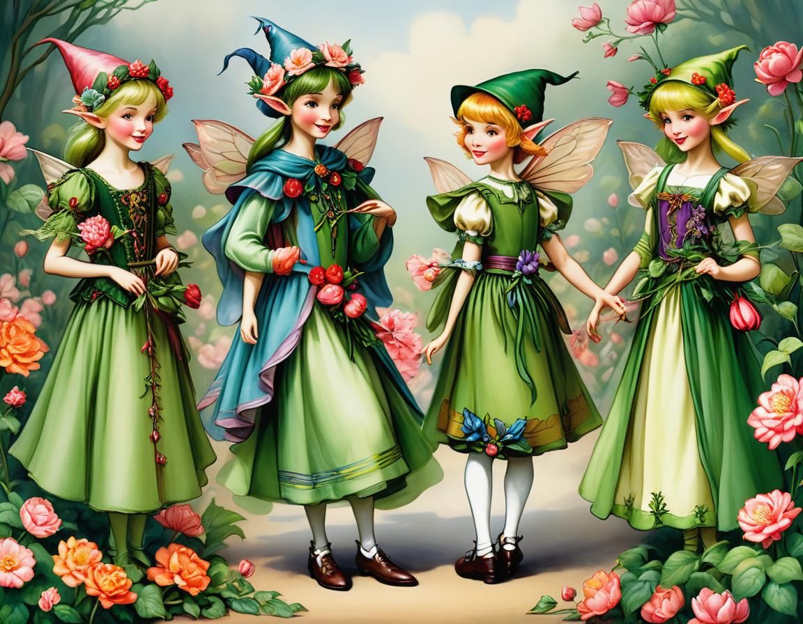 Flower Elf Fashion Show in Storybook Illustration Style