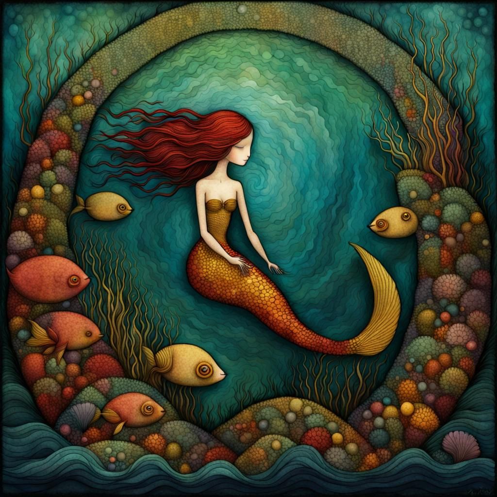 Mermaid in the Sea, Art Brut Style