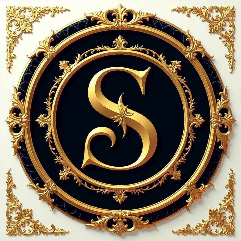 Golden Gothic Letter S on Black Velvet