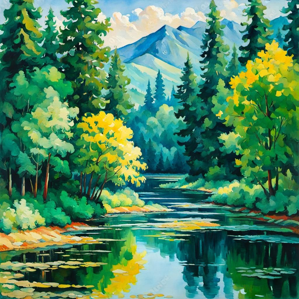 Impressionist Gouache Watercolor Painting on Canvas