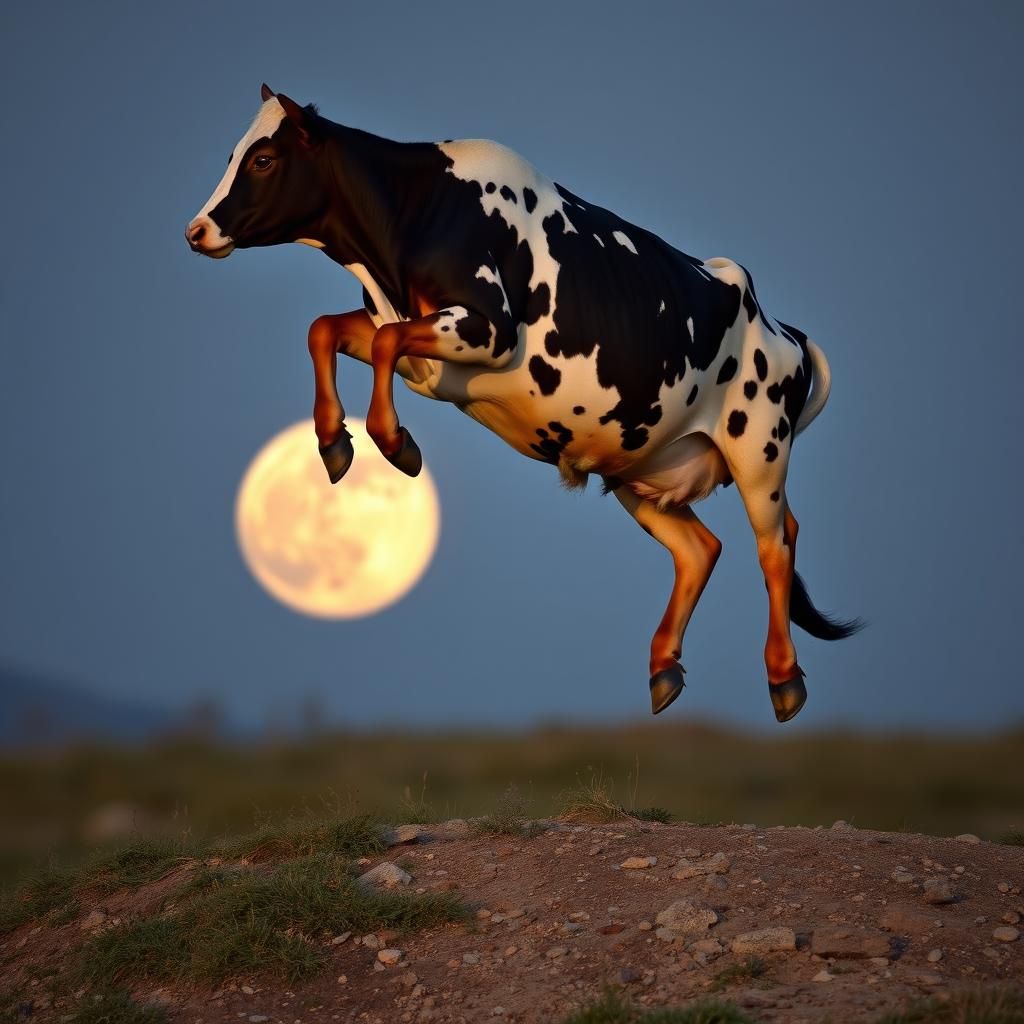 Cow Jumps Over the Moon: Professional Photo