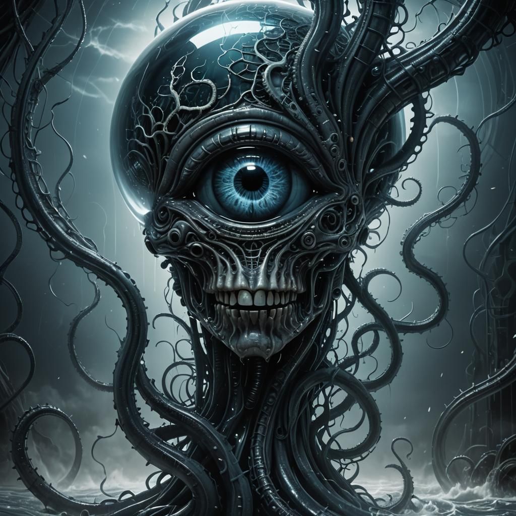 Glass "A" with Eye and Brain in Swirling Fog