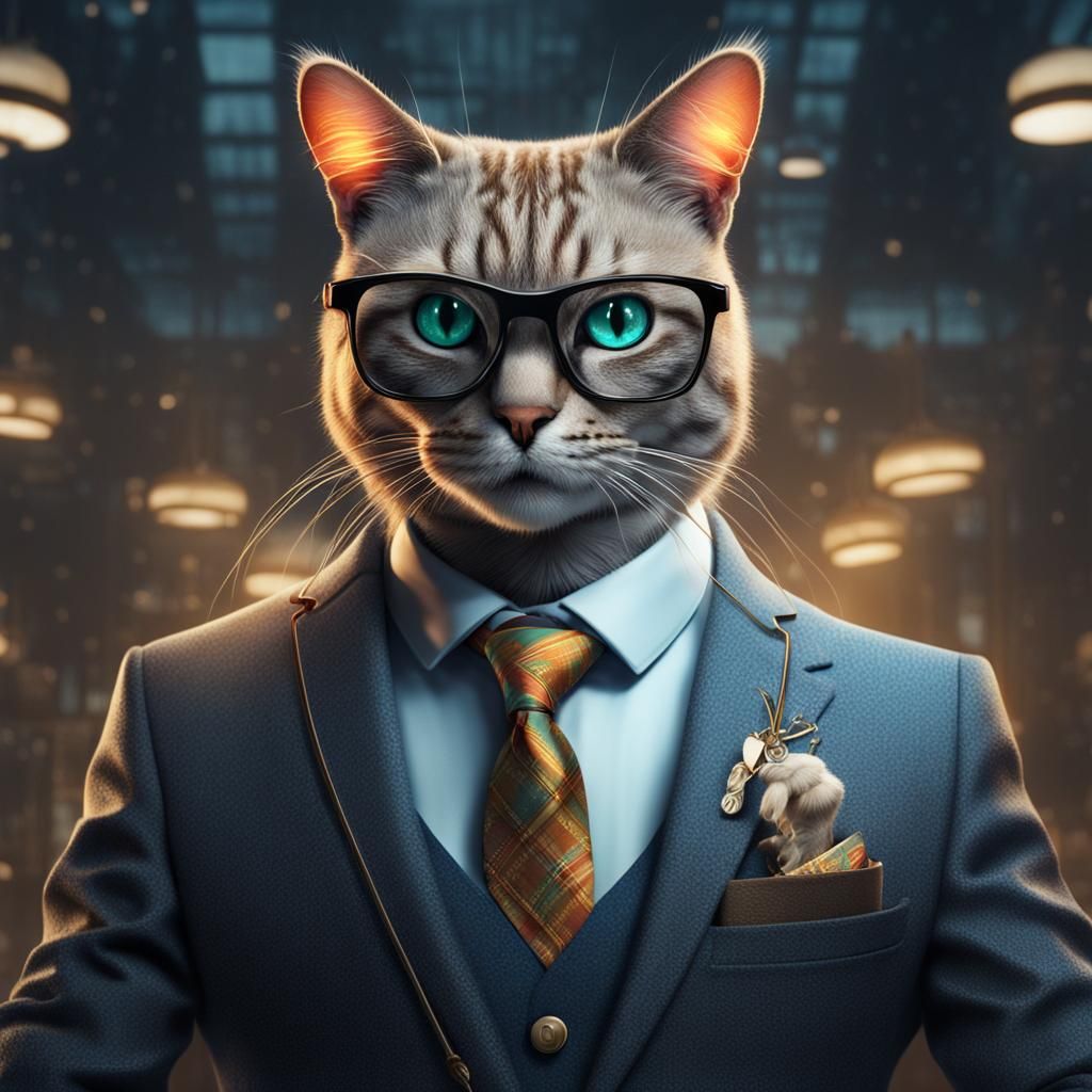 Anthropomorphic Cat in Business Suit Concept Art
