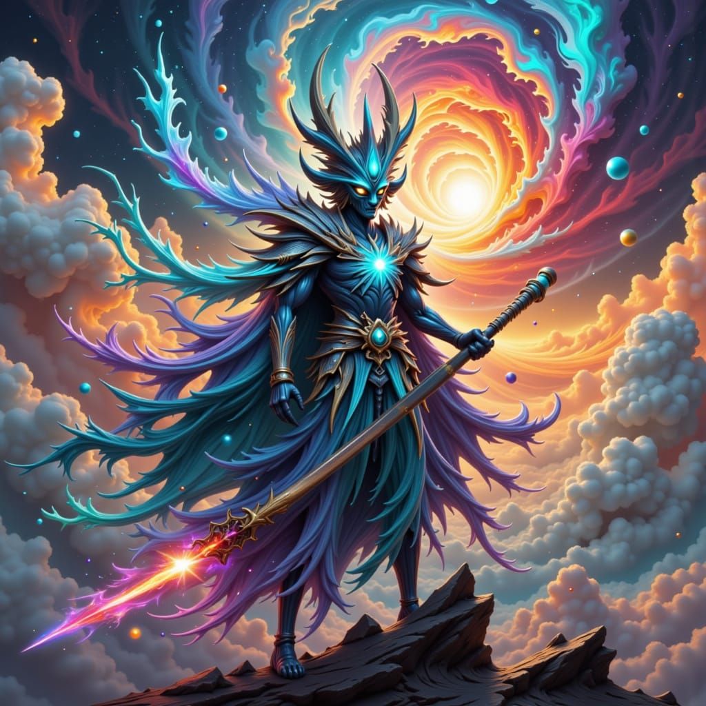 Drow Elf Samurai in Cosmic Landscape