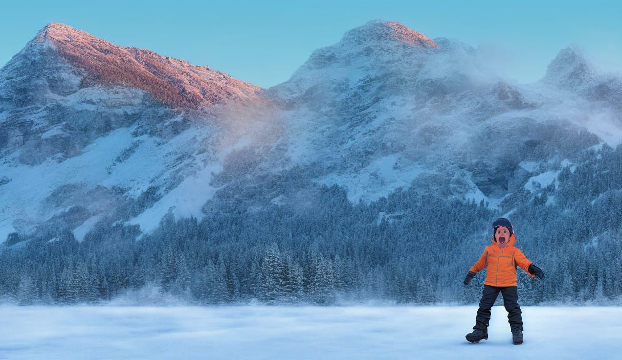 Victorious Sunrise Alpinist in Snowy Splendor