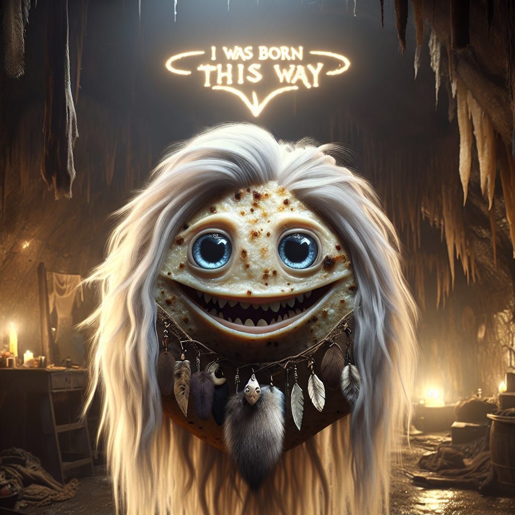 Smiling Fish Taco with Gothic Hair in Witch Lair