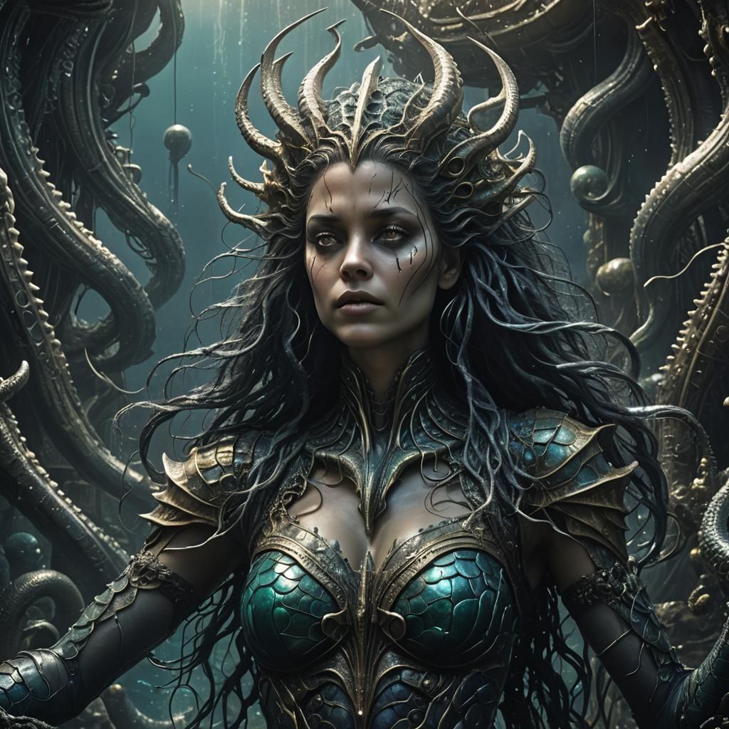 Dark Mermaid Luring Sailors in Eerie Kingdom