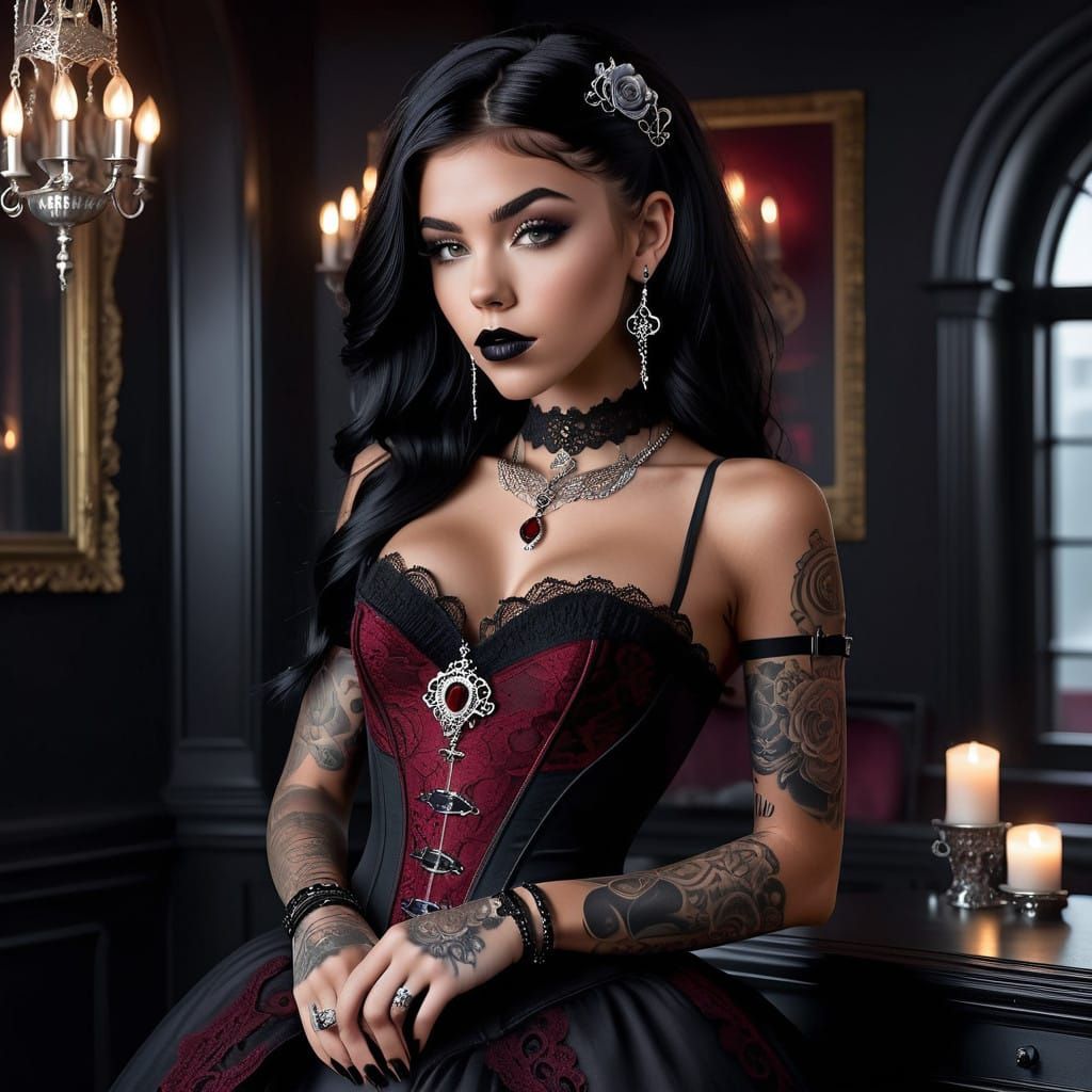Ethereal Goth Beauty in Dark Romantic Setting