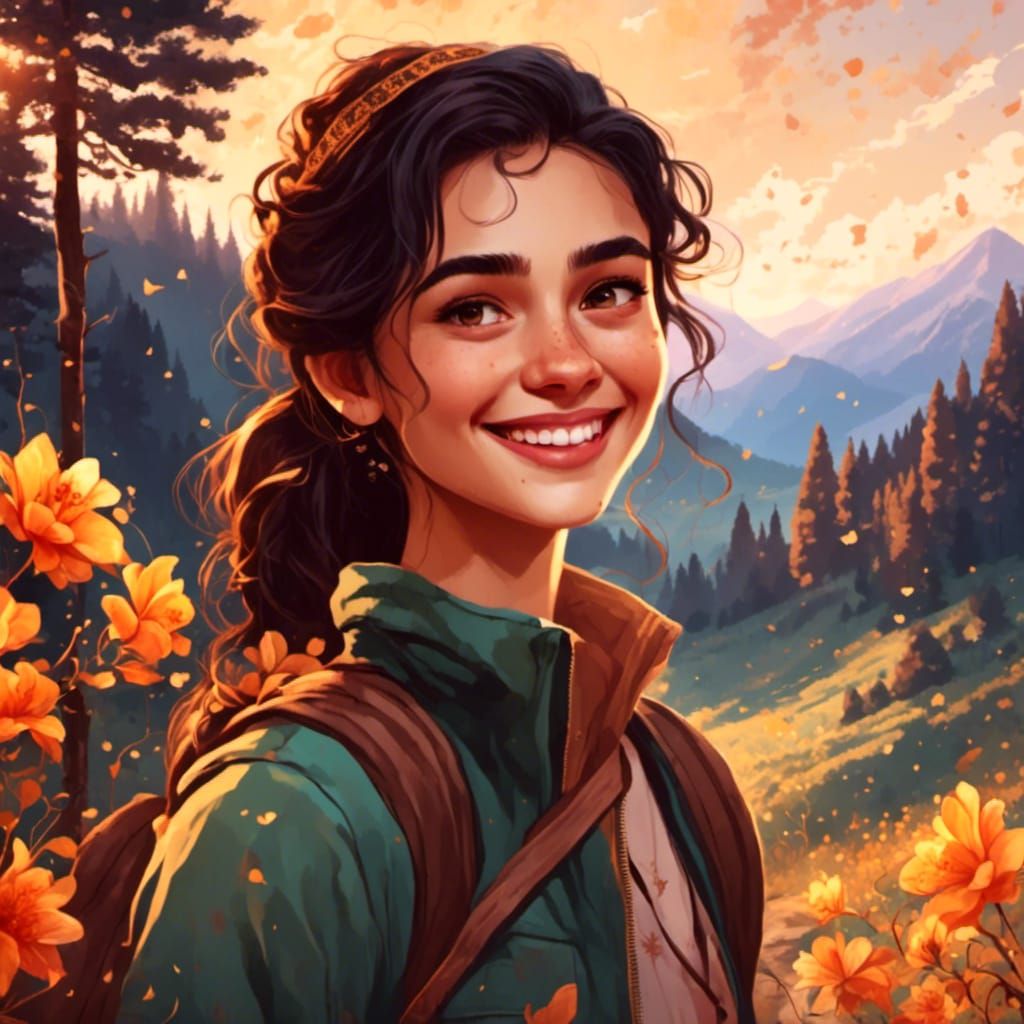 Smiling Woman Hiking in the Mountains