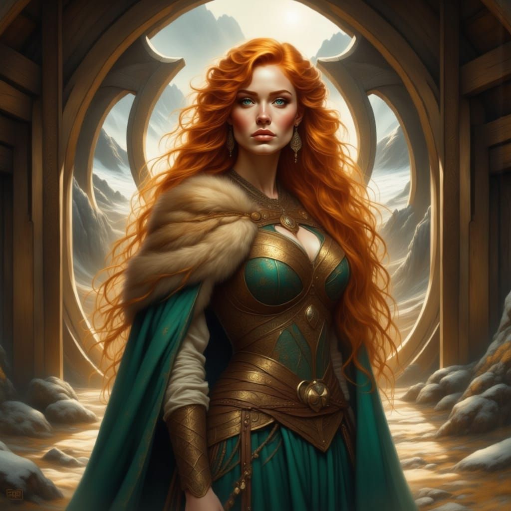 Viking Woman in Longhouse: Painterly Digital Art