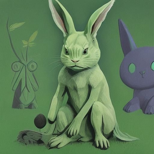 Green Alien Rabbit: Cubist Renaissance Fusion