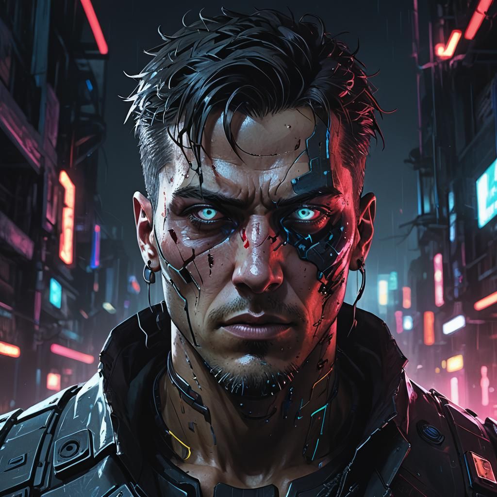 Intense Neon Eyes in Cyberpunk Concept Art