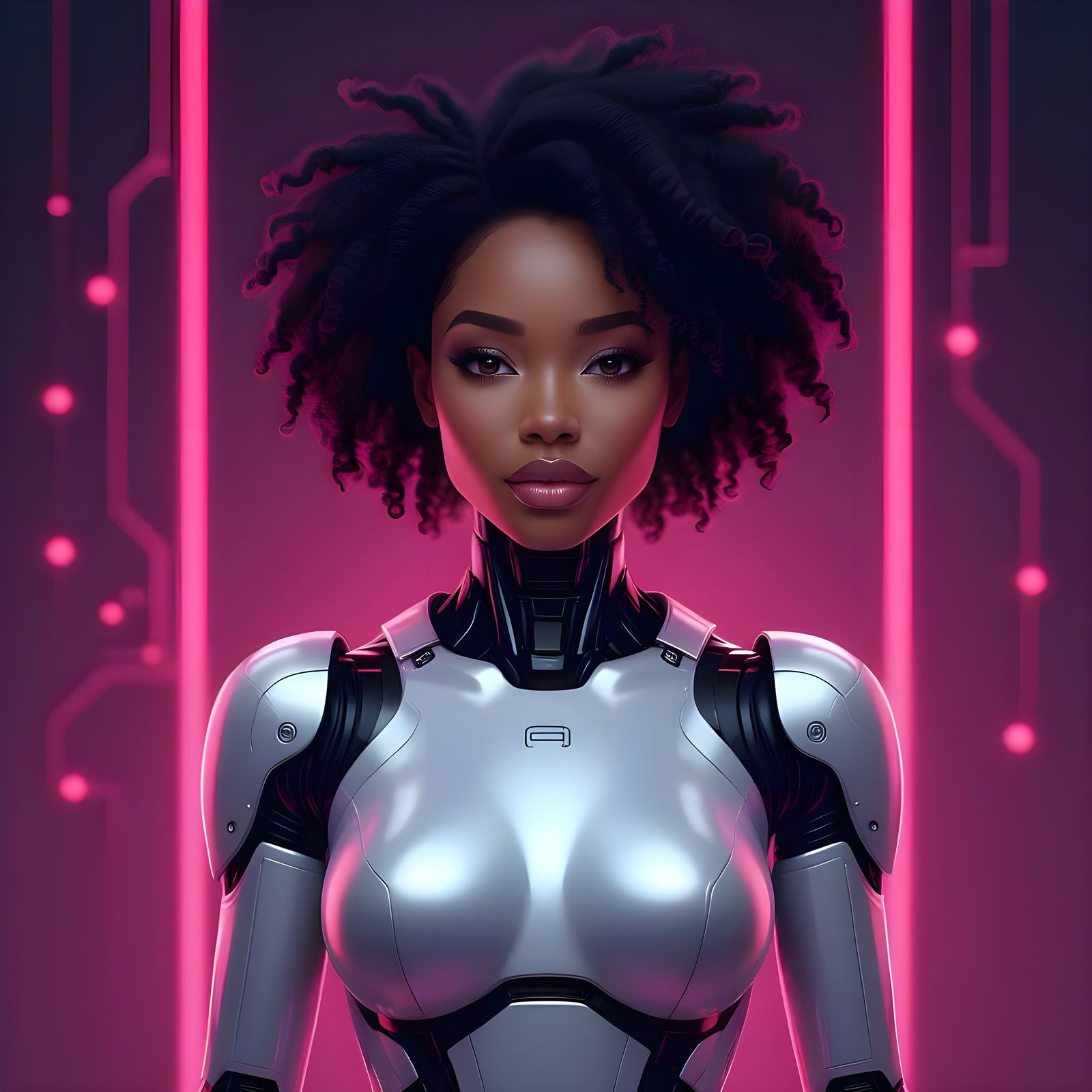 Elegant Robot Resembling Woman in Futuristic Cyberpunk Style