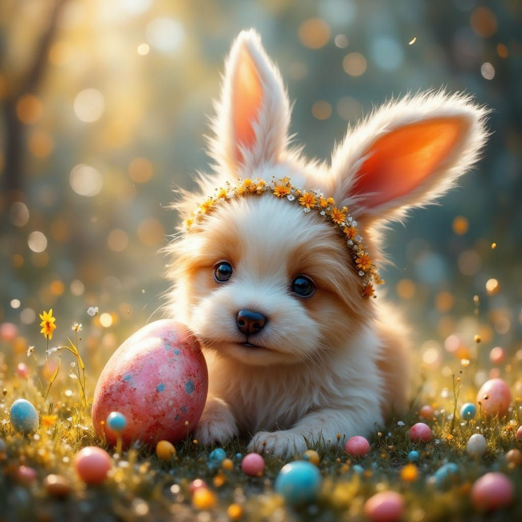 Cute Puppy in Easter Fantasy Art
