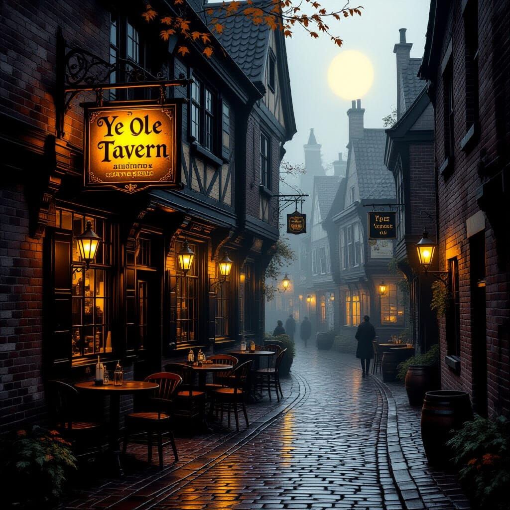 Cozy Tavern in Dark Alleyway: Dutch Golden Age Style
