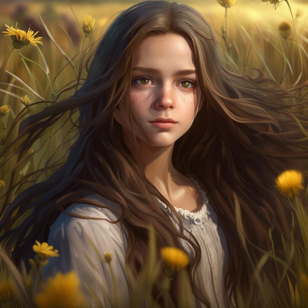 Pretty Girl in Sunny Field: Fantasy Concept Art