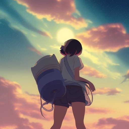 Girl in Space in Studio Ghibli Anime Style