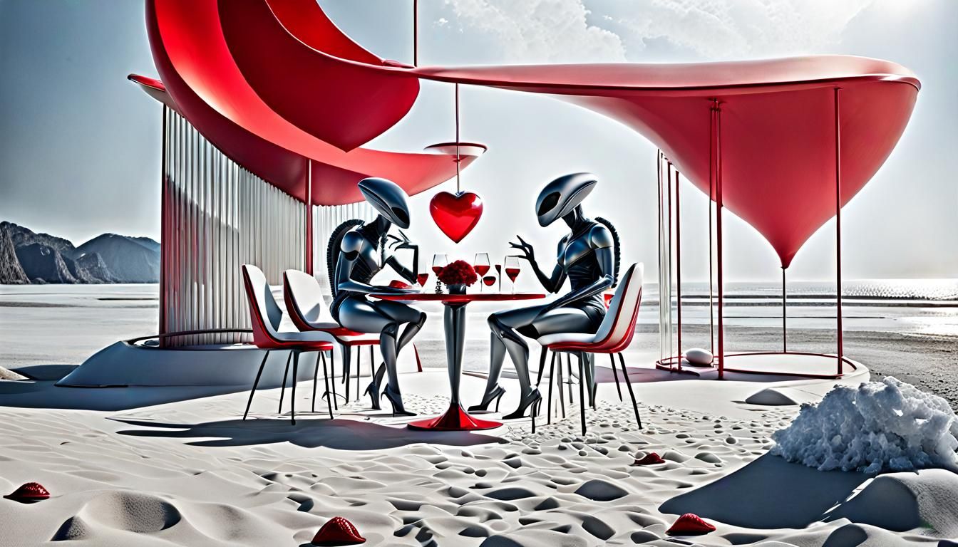 Aliens on a Date: Retro-Futuristic Beach Teleport