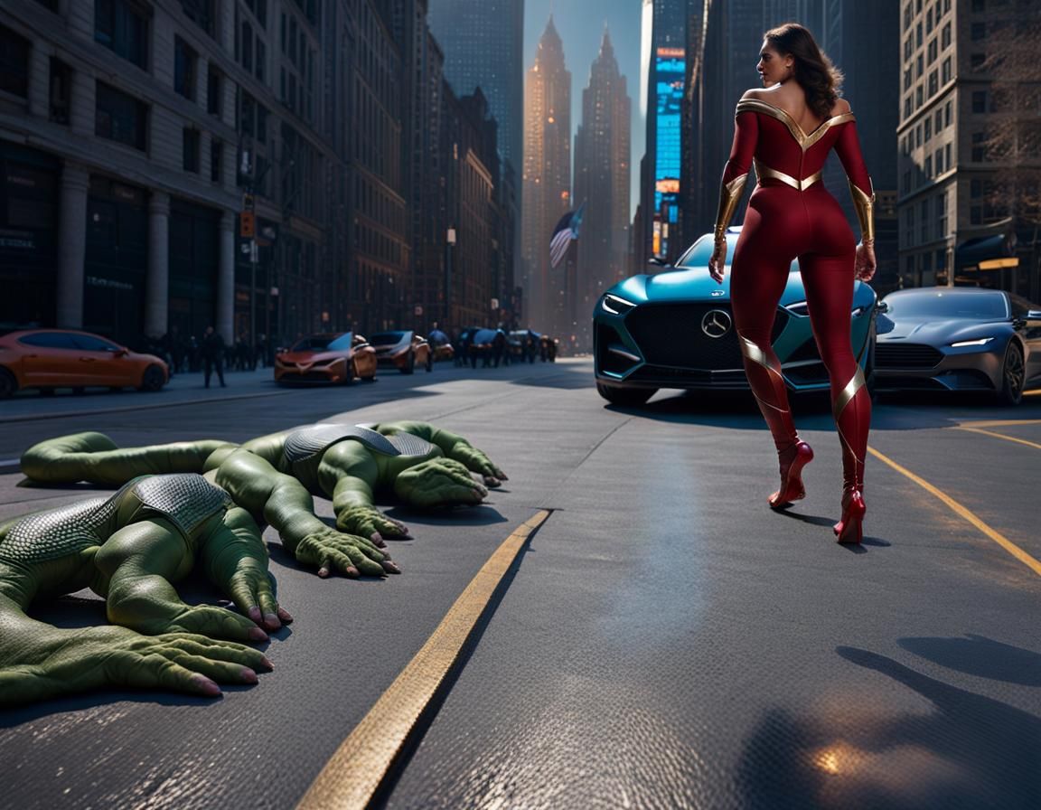 Voluptuous Blonde Superheroine Concept Art in Science Fictio...