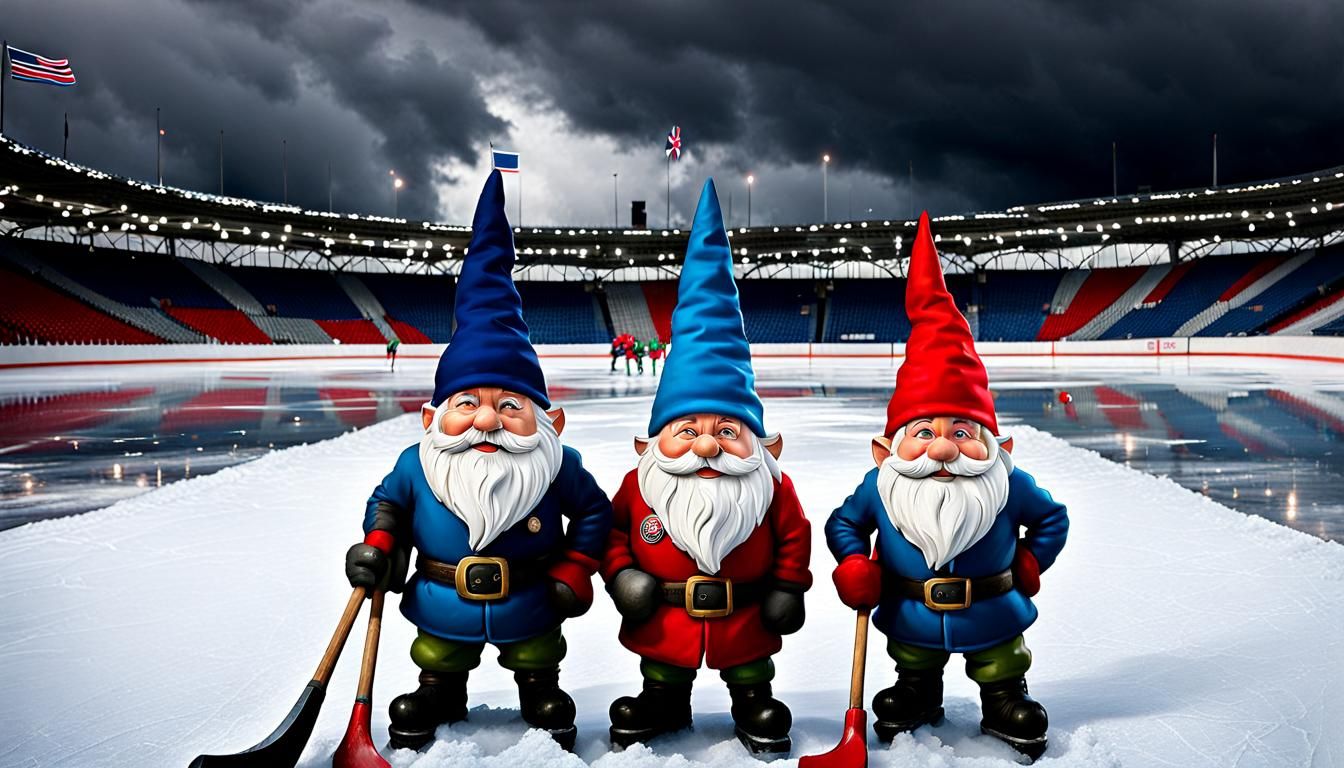 Norwegian Gnomes Curling Under Stormy Skies