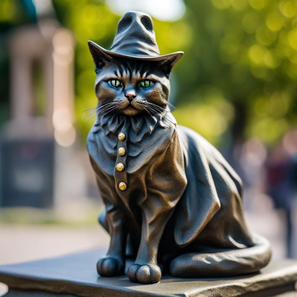 Cat on Terry Pratchett Statue: Professional Photography