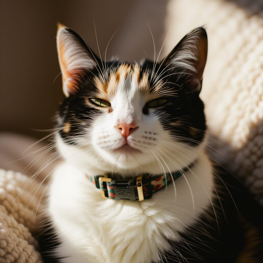 Calico Kitty Basking in Warm Light