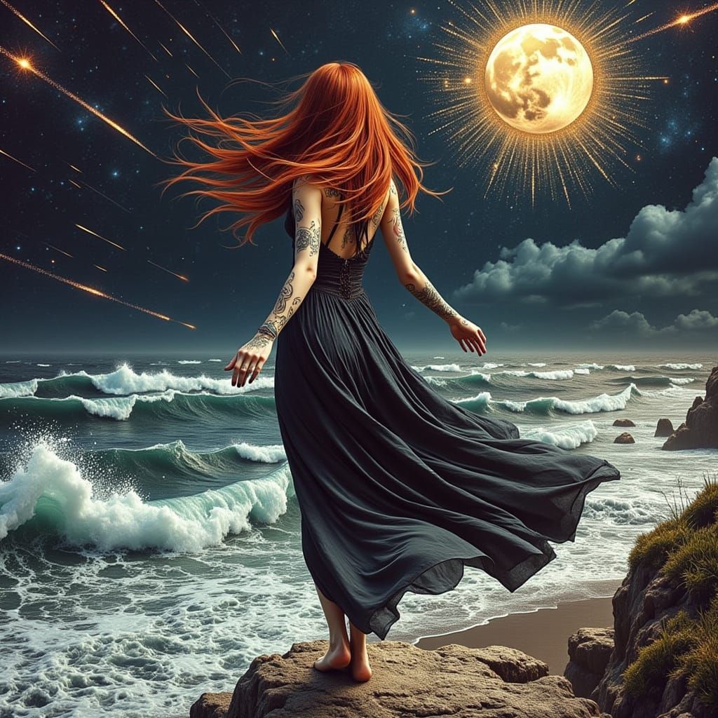 Red-Haired Druid Dances Under Meteor Shower