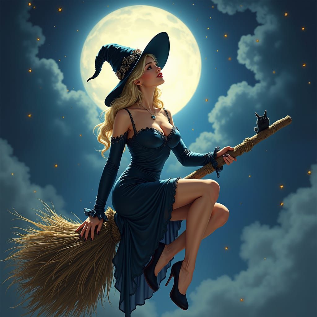 Ethereal Witch Under Moonlight in Dark Fantasy Style