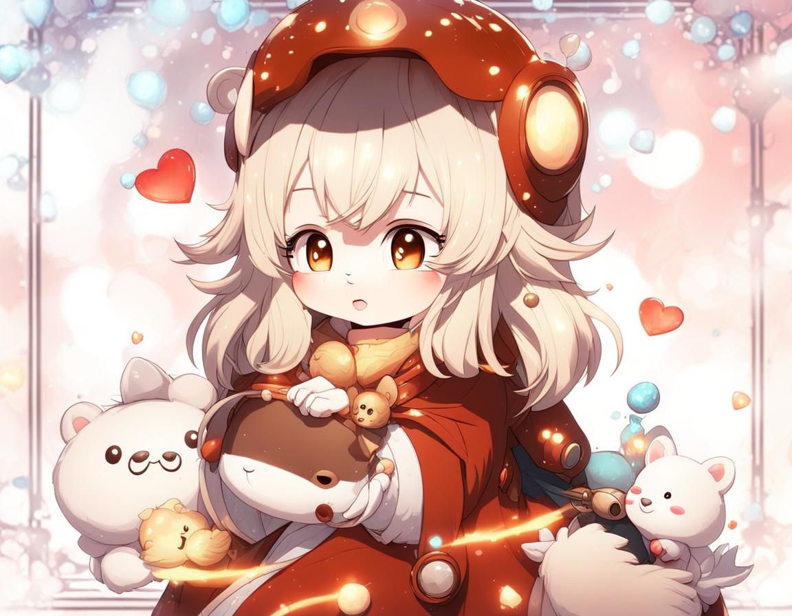 Adorable Cub in Bioluminescent Garden, Digital Art