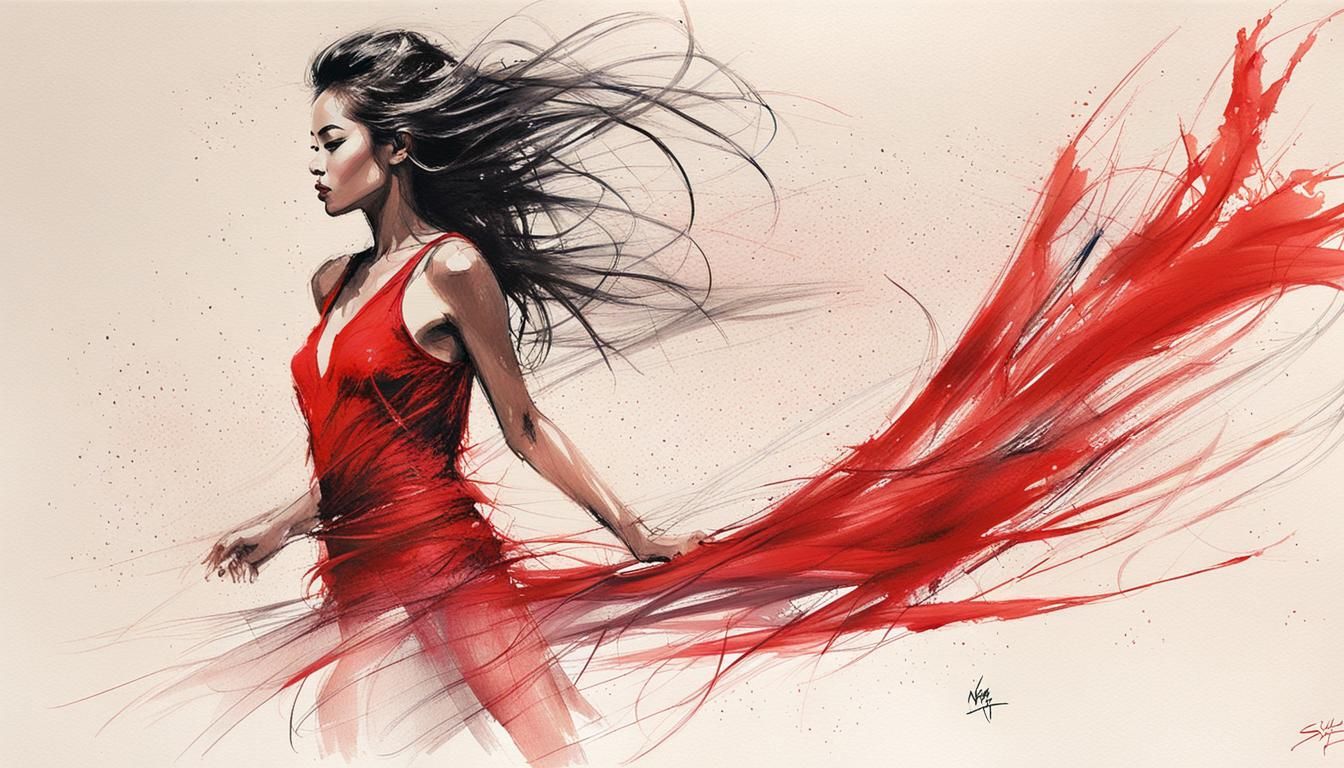 Taiwanese Model Dancing: Watercolor Vector Art