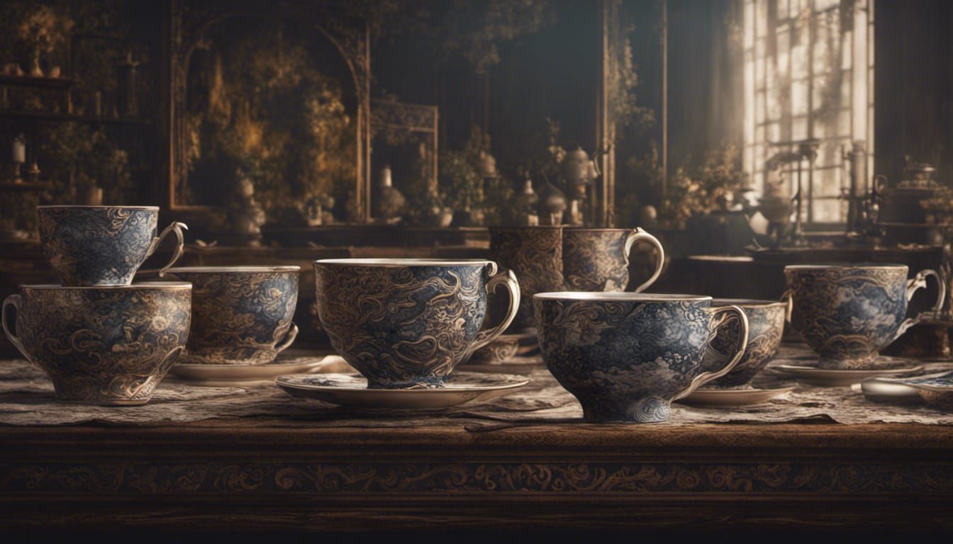 Stunning Tenmoku Teacups Digital Matte Painting