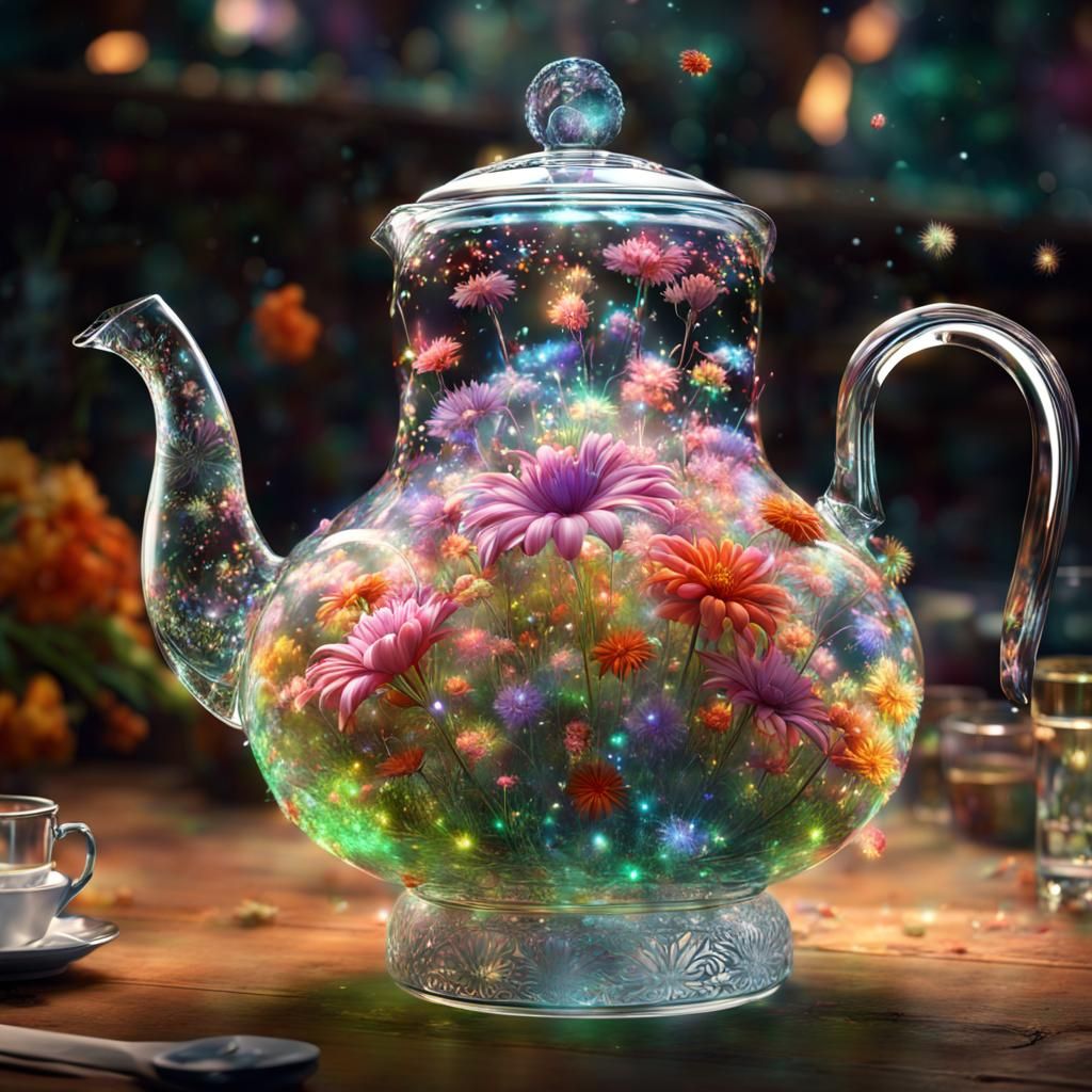 Luminous Flower Garden Inside Glass Teapot
