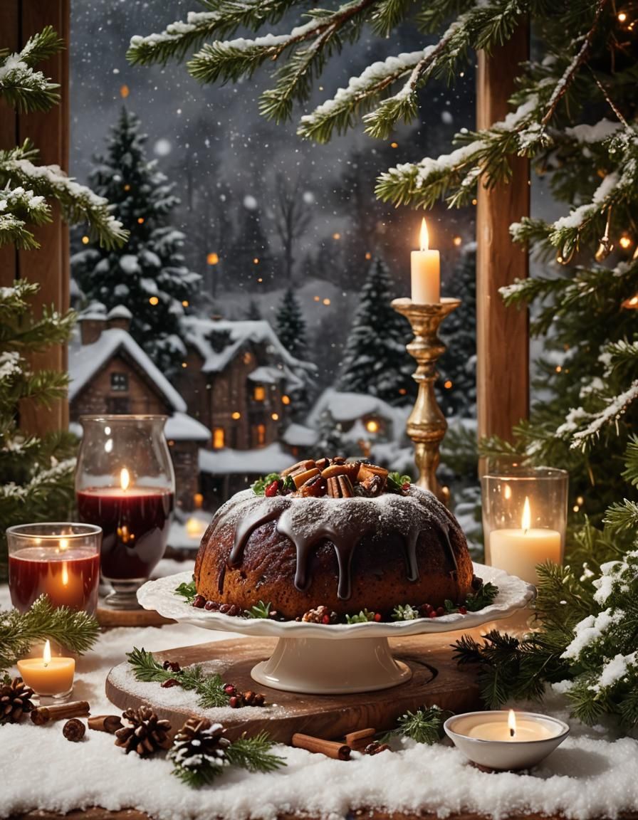 Traditional English Christmas Figgy Pudding Still Life