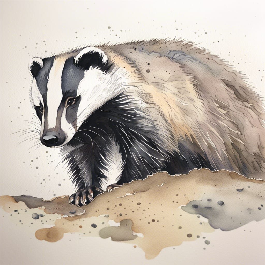Detailed Badger Watercolour Painting