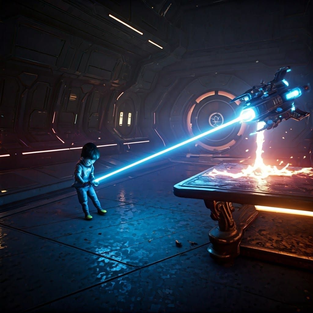 Child's Spaceship Melts Table in Dark Fantasy Art