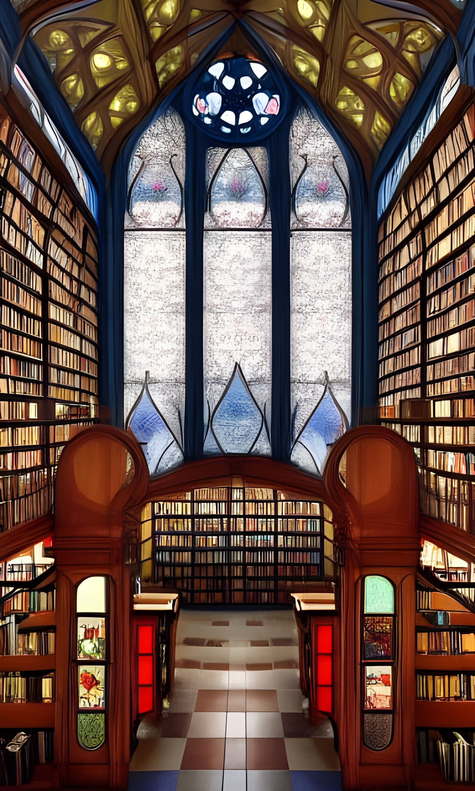 Magical Stained Glass Library in Dreamcore Style