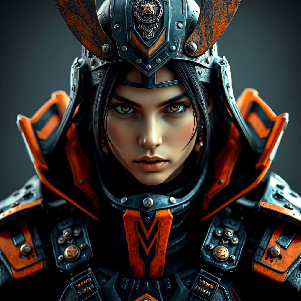 Warrior Maiden in Black and Orange Armor