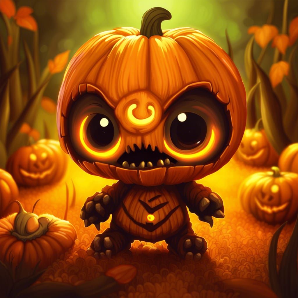 Cute Chibi Jack O'Lantern in Whimsical Gothic Style
