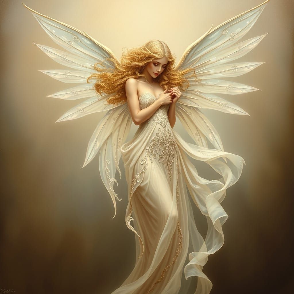 Ethereal Winged Spirit in Golden Oils