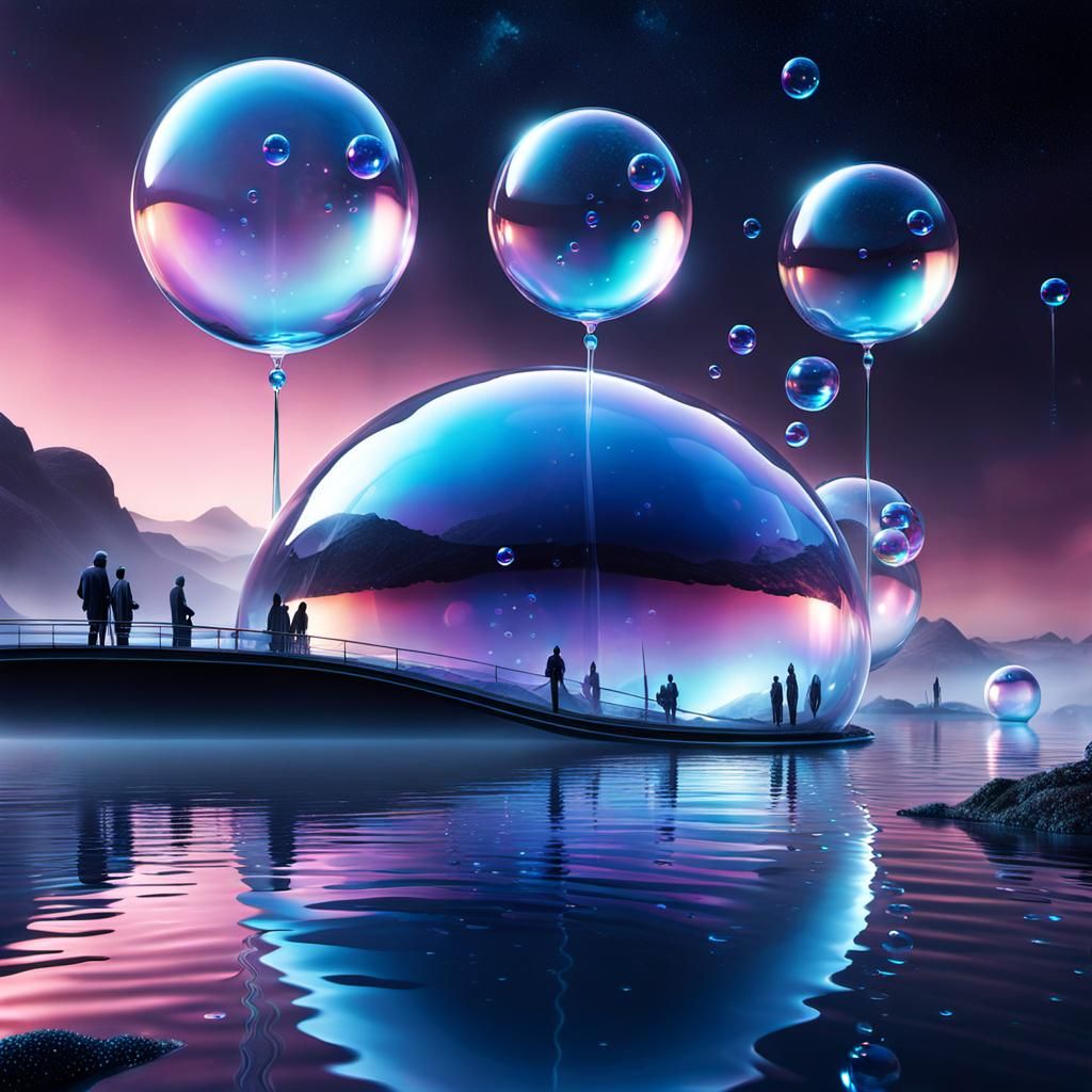 Extraterrestrial Transport Hub with Iridescent Bubbles