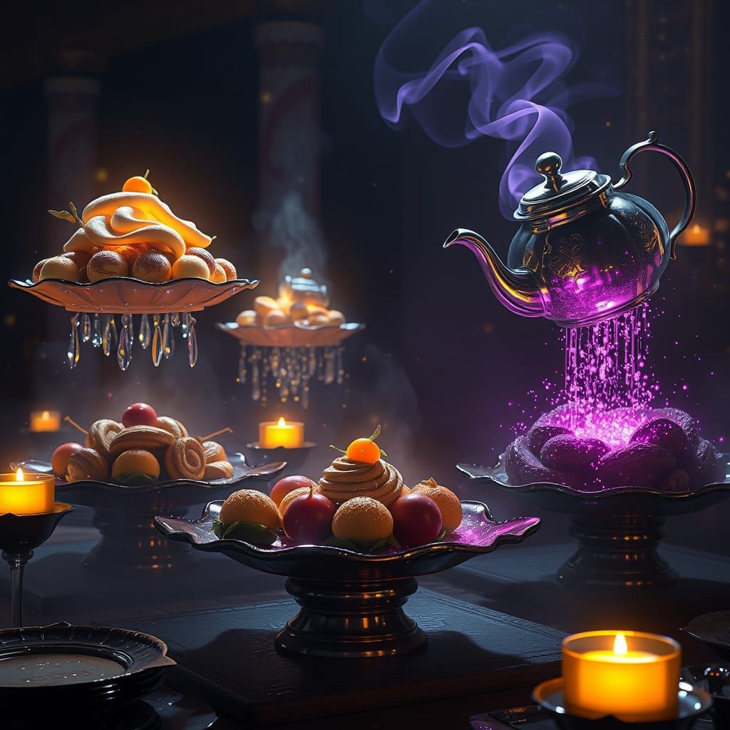 Enchanted Levitating Feasts and Glowing Desserts
